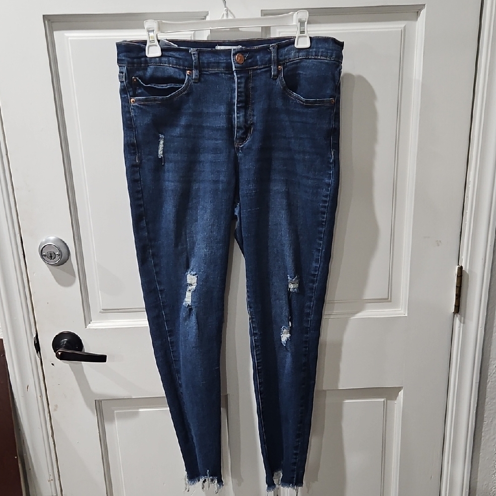 Nicole  Miller Distressed Dark Blue Skinny Jeans